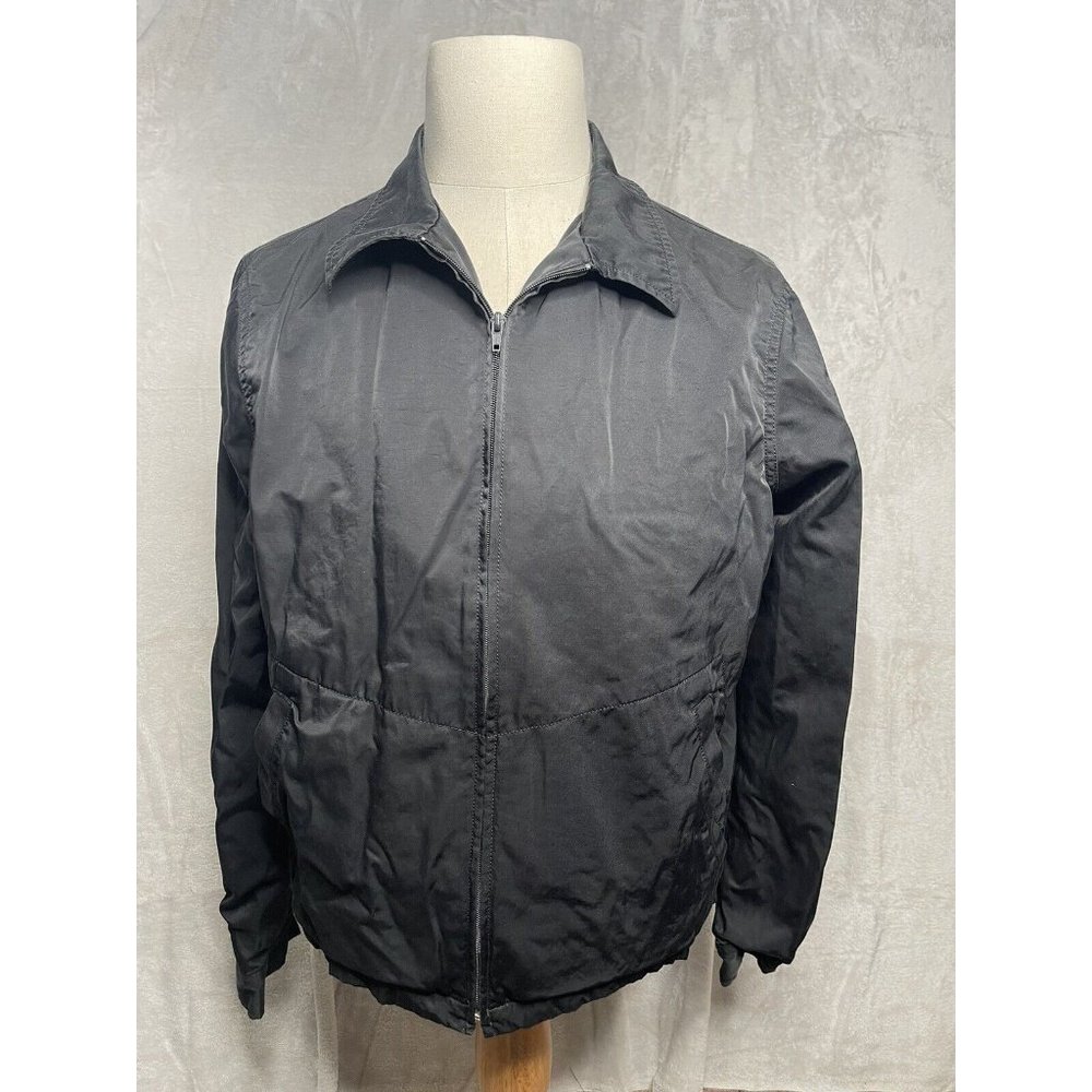 Guess Mens Full Zip Jacket Sz Large Black Zipper Pockets Lined Button Cuffs